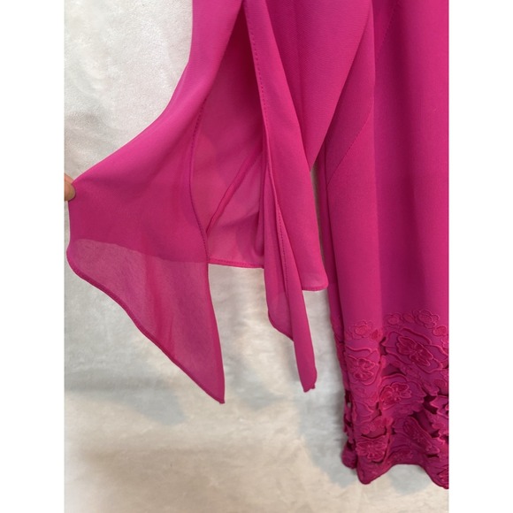 Tahari Fuchsia Pink Barbiecore Lace Embroidered Hem Chiffon Cocktail Dress Sz 12 - Picture 8 of 9